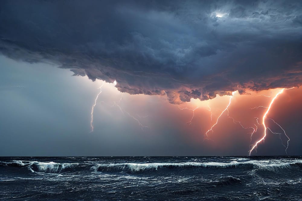 large storm with lightning sea