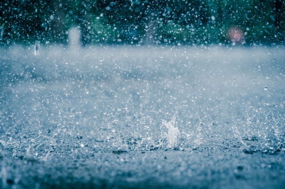rain water drop falling city street floor heavy rain day