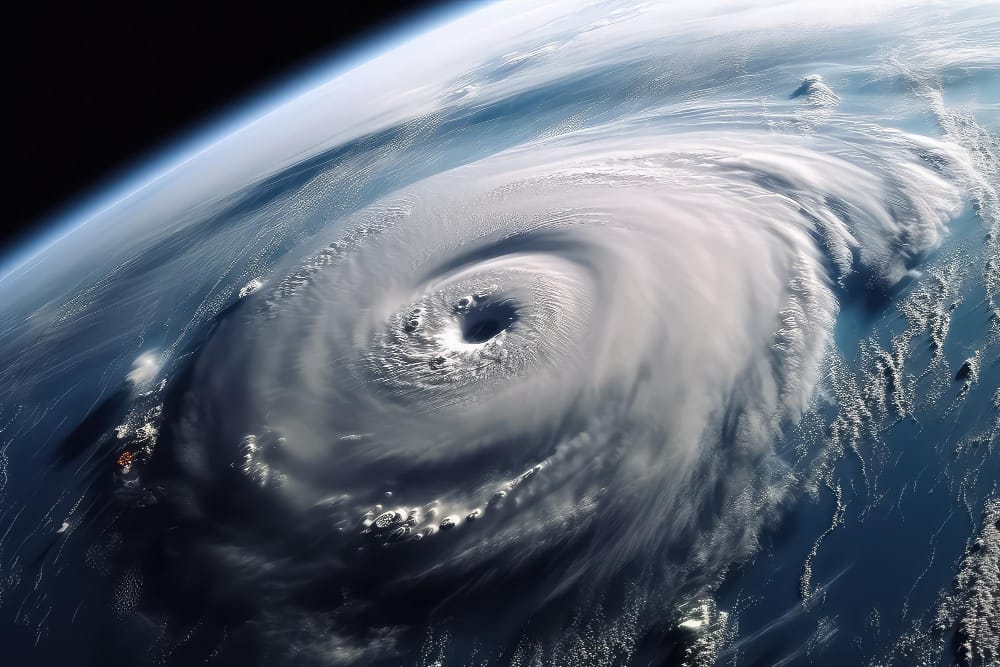 super tifone sopra l oceano vista dallo spazio ai