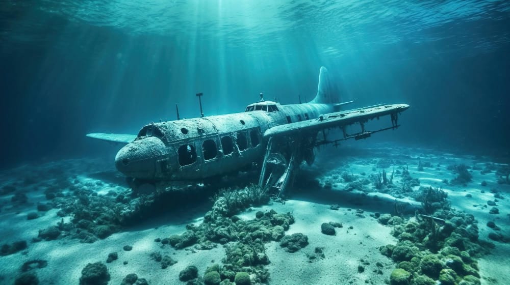 un relitto aereo sott acqua