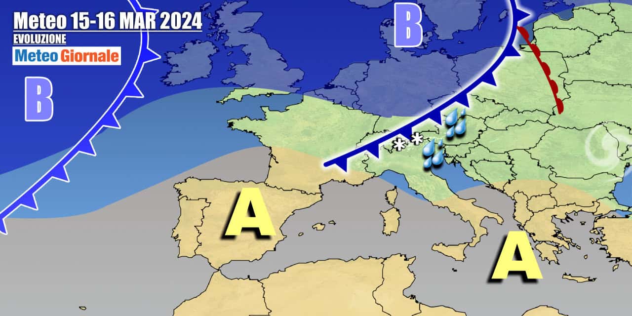 Fronte in addossamento alle Alpi e poi in veloce transito sull'Italia