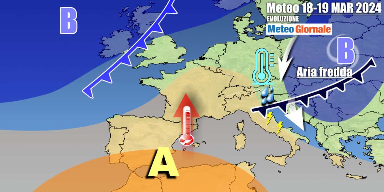 Anticiclone disturbato da un rapido fronte fra lunedì e martedì
