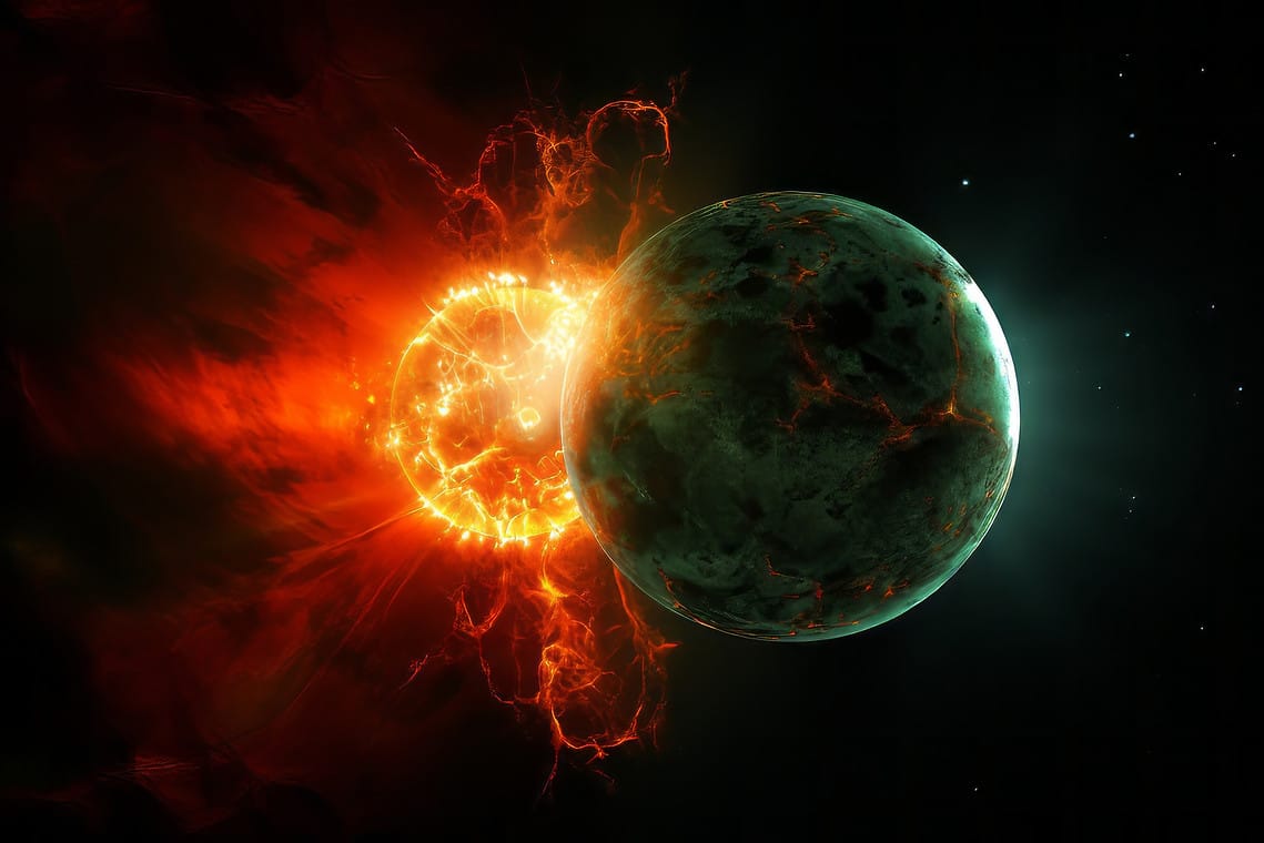 vista 3d del sole nello spazio
