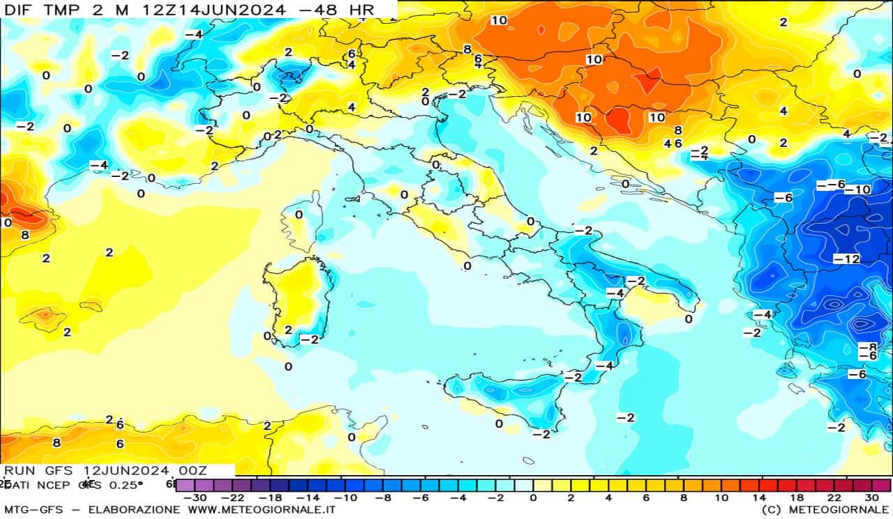 Calo temperature su tutto il Sud entro venerdì 14 Giugno