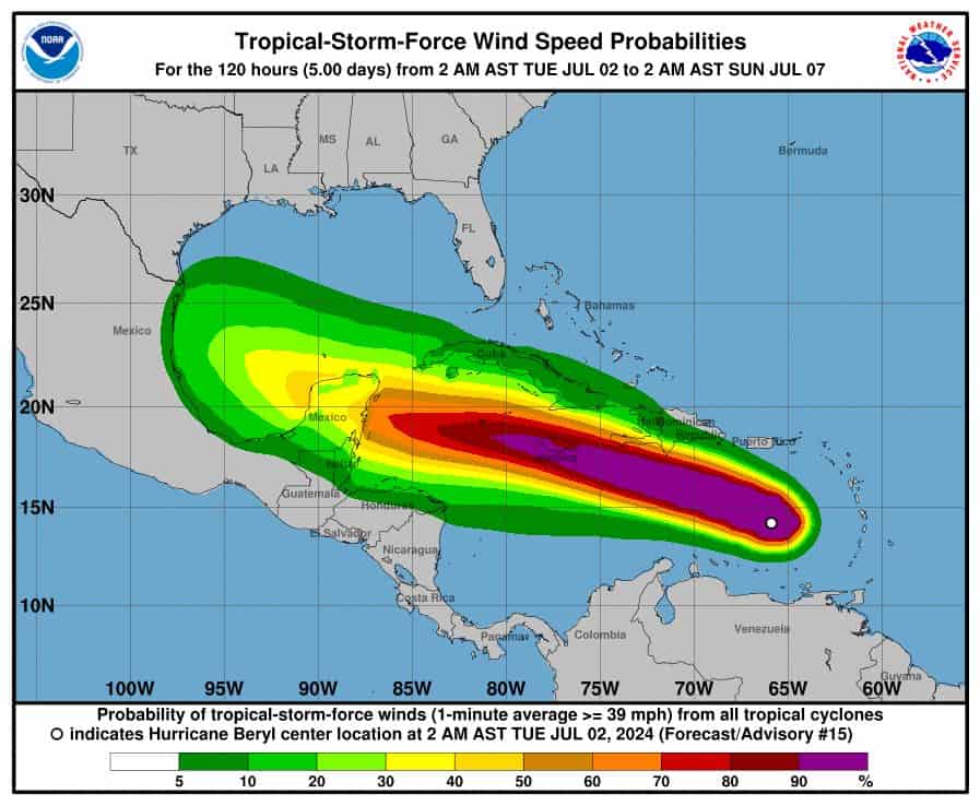 beryl traiettoria previsione giamaica