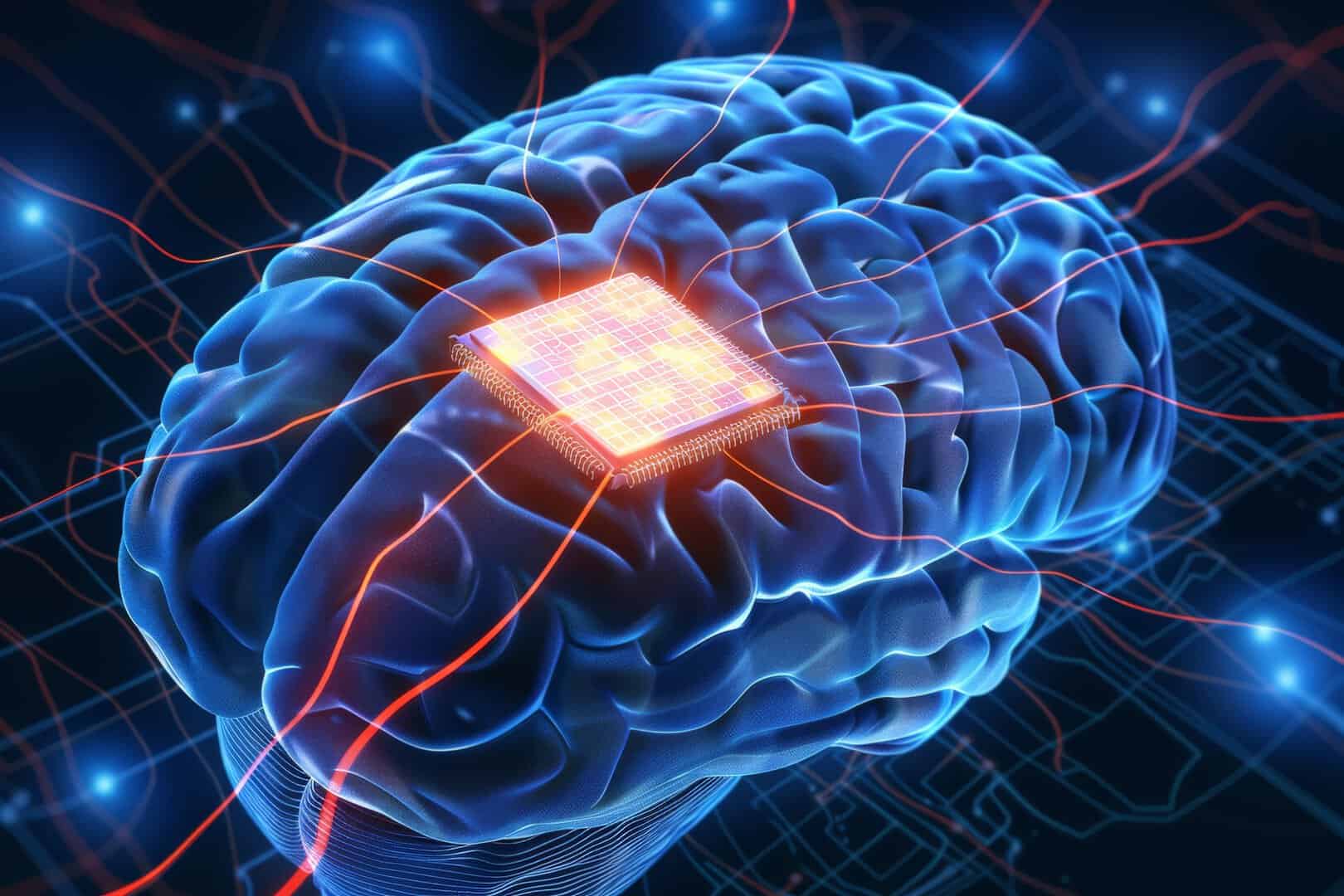 cervello umano con chip elettronici
