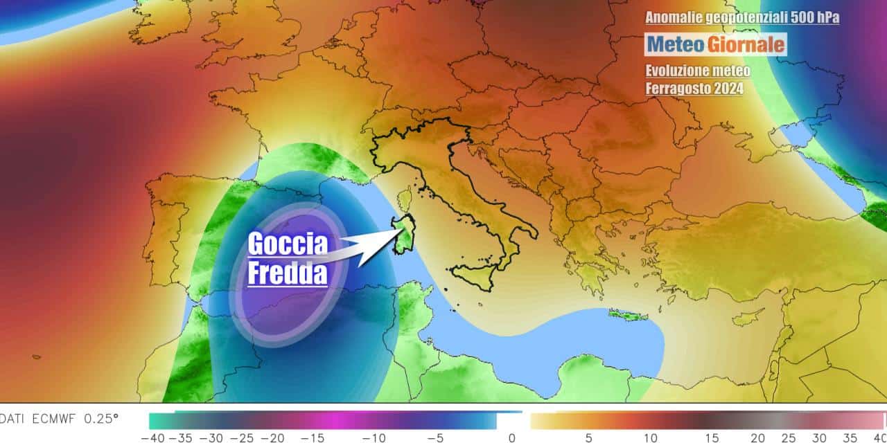 Piccolo vortice in avvicinamento all'Italia da Ferragosto
