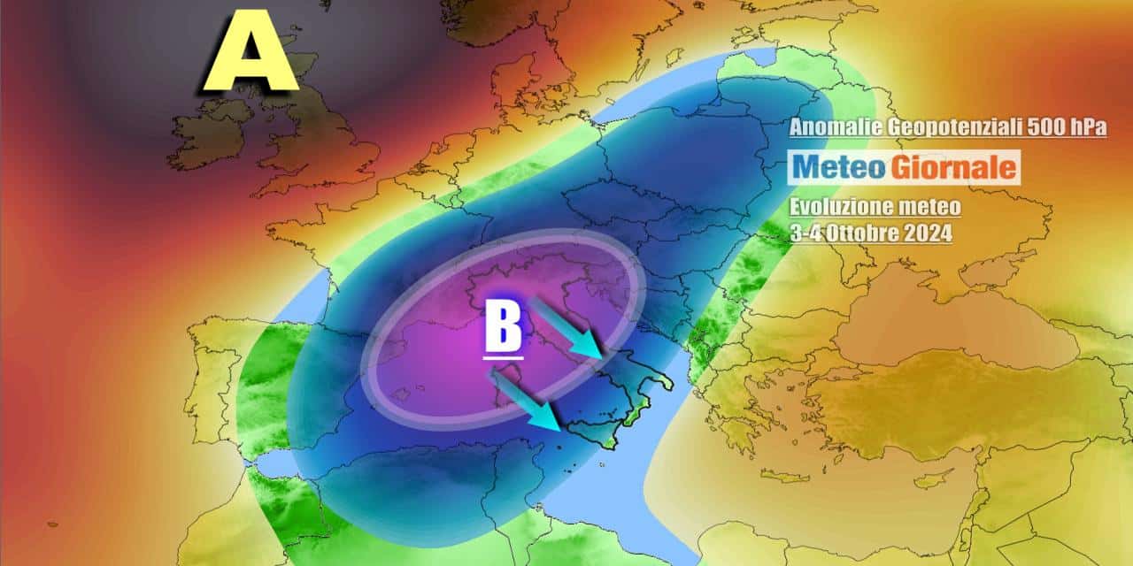 Ciclone in discesa dal Centro Europa al Mediterraneo