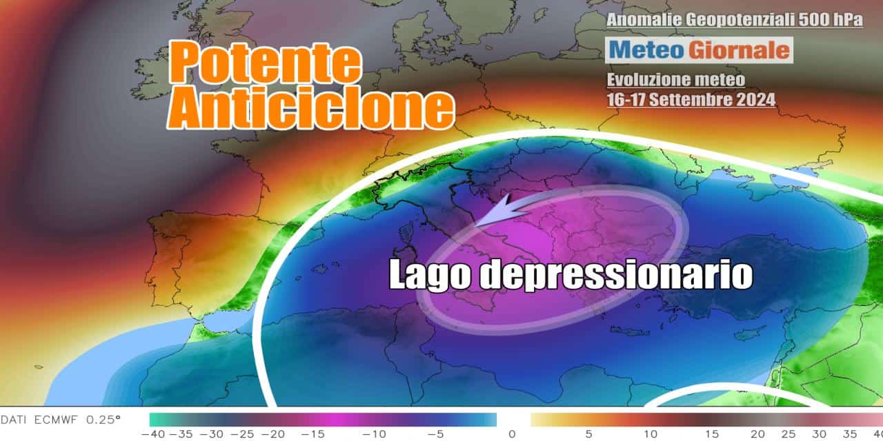 Anticiclone anomalo a nord e depressione in sede mediterranea