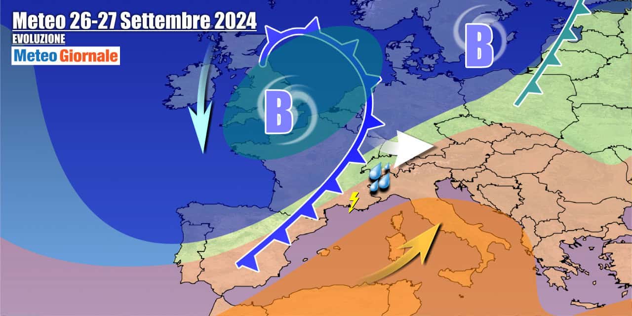 Lo scenario atteso a metà settimana, con caldo verso il Centro-Sud
