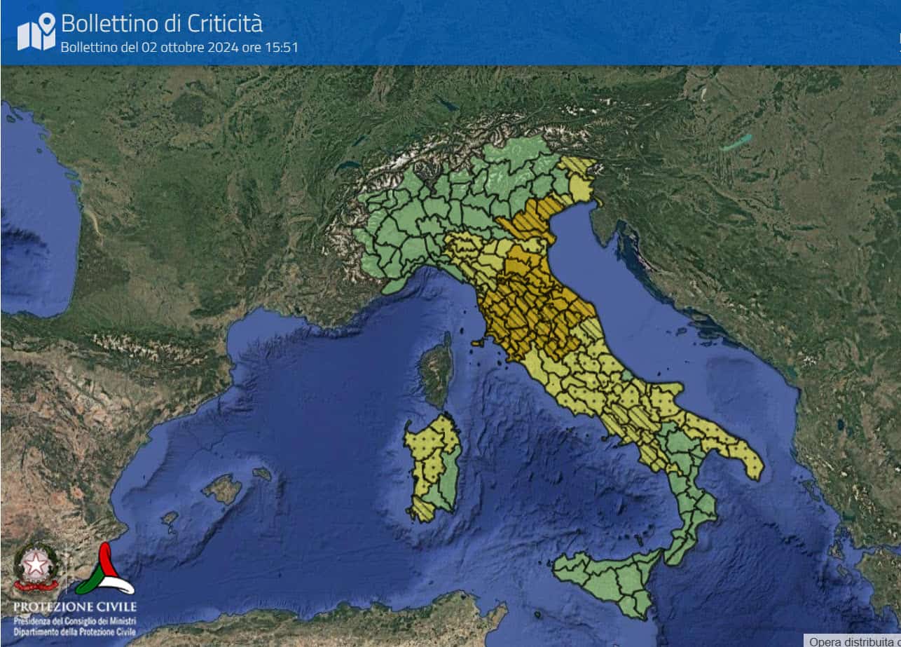 Pesante ALLERTA METEO della Protezione Civile per Giovedì 3 Ottobre