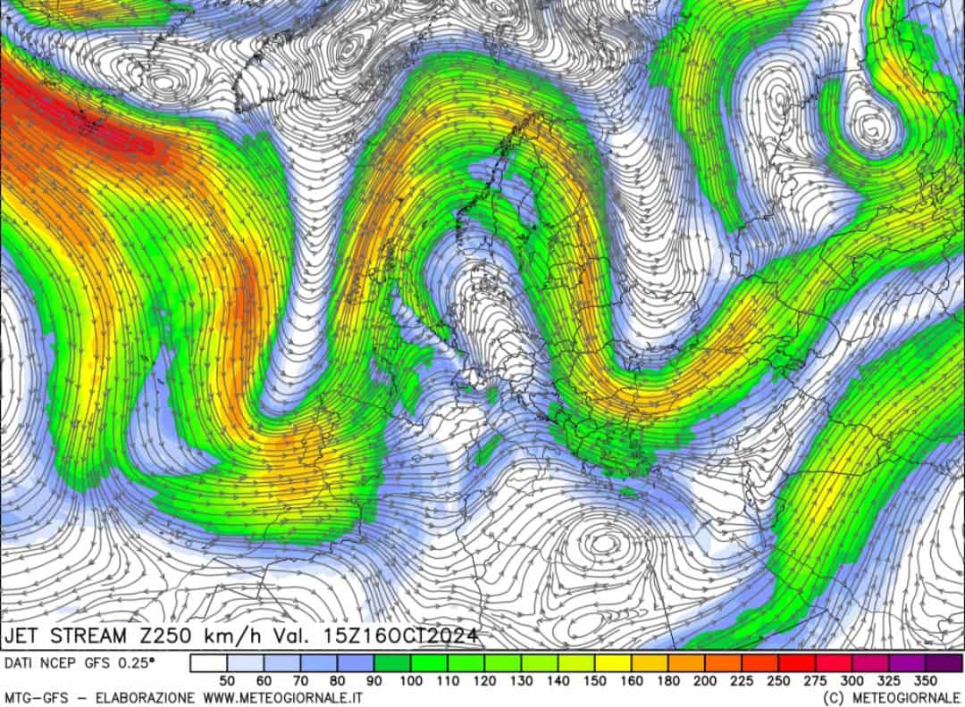 Il Jet Stream ‘responsabile’ della minacciosa Ciclogenesi nel Mediterraneo