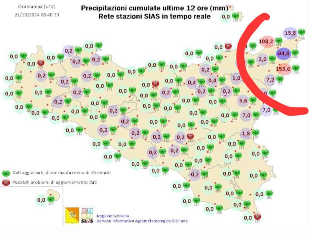 Precipitazioni Sicilia nord orientale