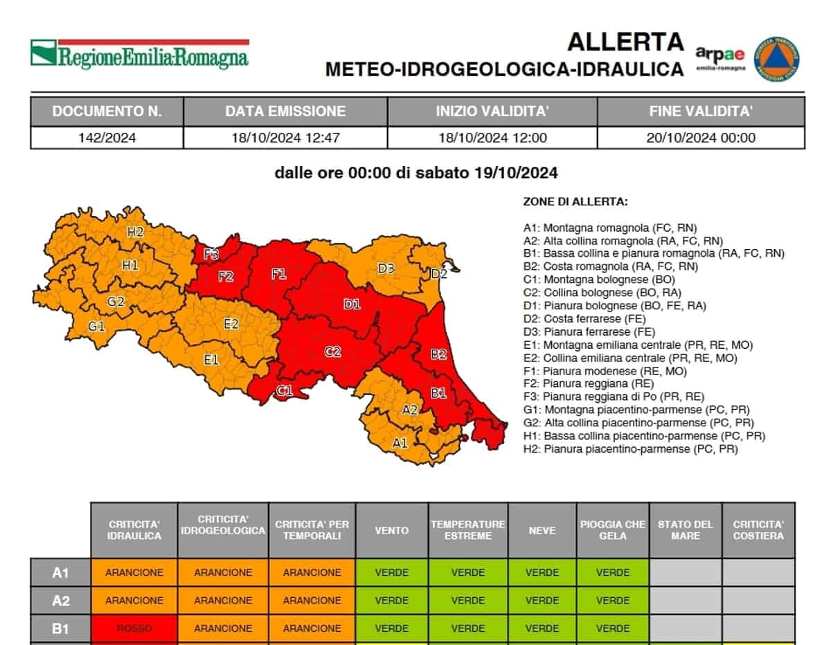 allerta rossa emilia romagna 19 ottobre 2024