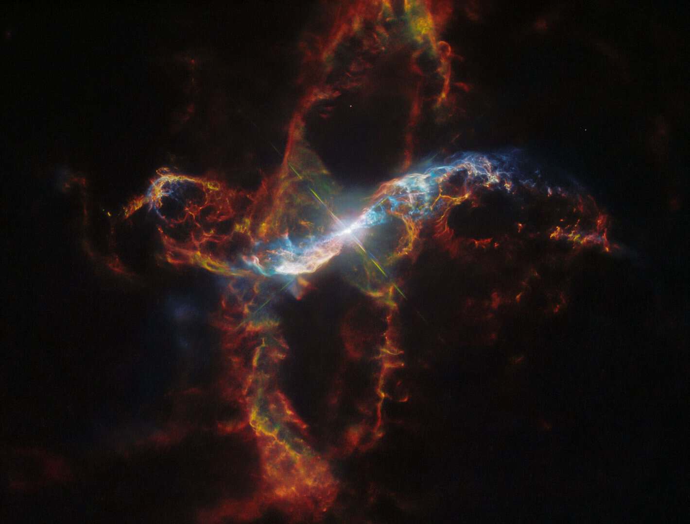 Telescopio Hubble osserva un vulcano stellare eruttare in colori sorprendenti