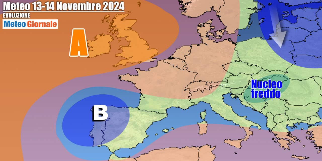 Italia mezzo tra due aree cicloniche a metà settimana