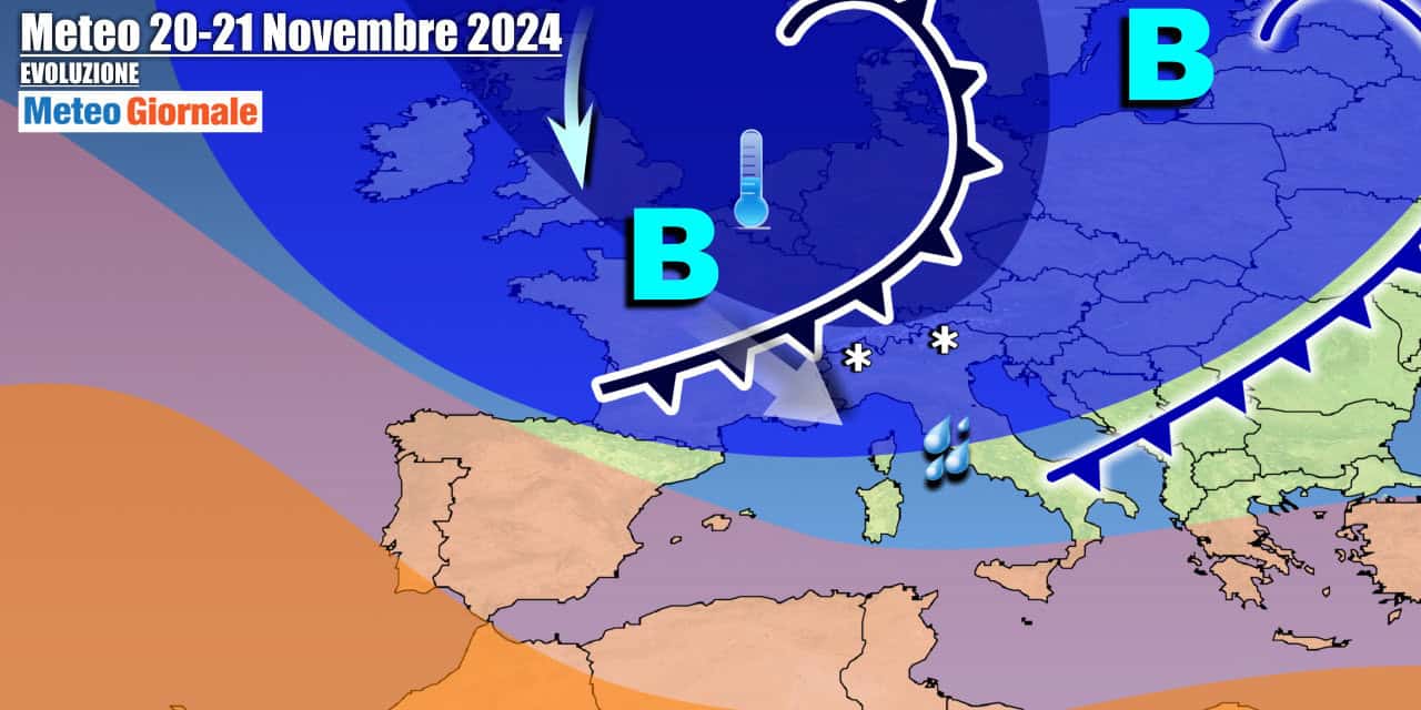 A tratti maltempo con pioggia e neve