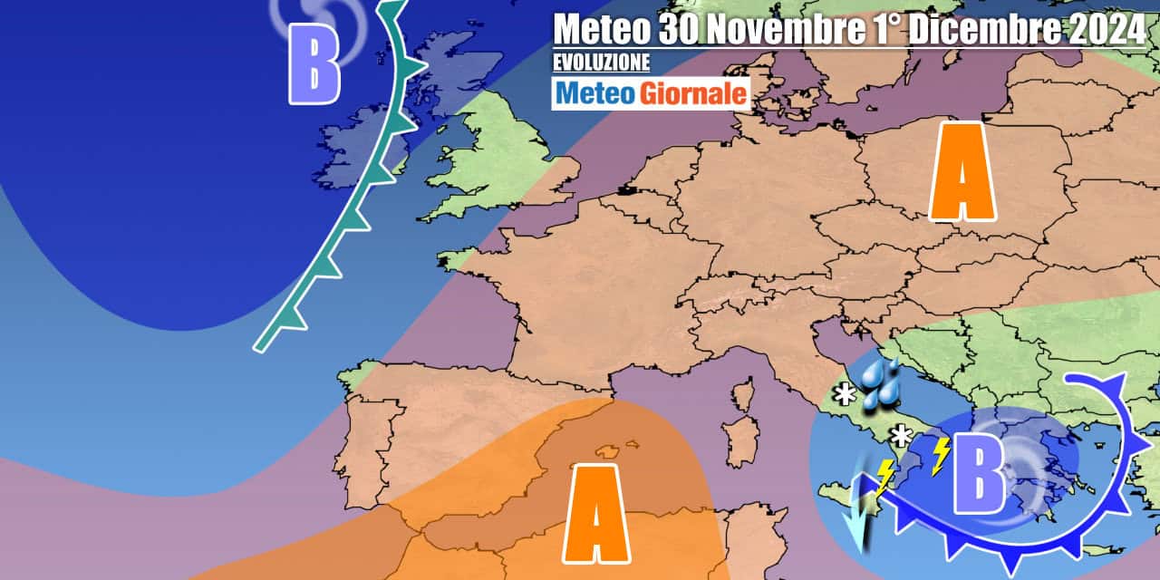 Pioggia e neve tra Adriatiche e Meridione