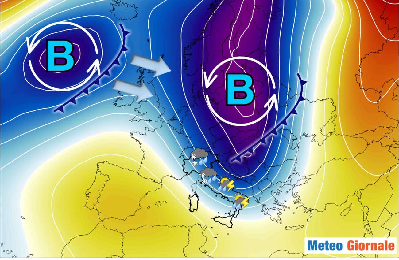 Previsioni meteo del WEEK-END: ancora FREDDO, PIOGGIA e NEVE con VENTI BURRASCOSI