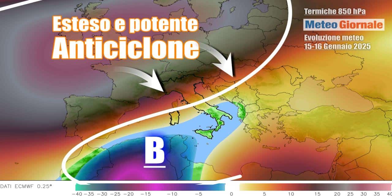 Anticiclone europeo in estensione verso l'Italia