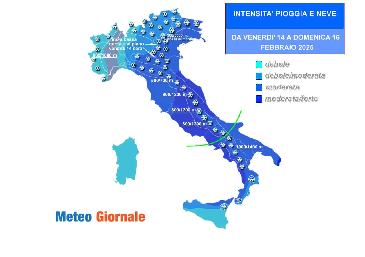14/16 febbraio: maltempo invernale e neve in pianura. La mappa