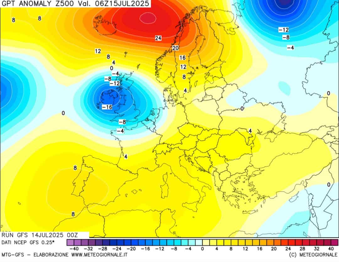 Anomalie geopotenziali 500 hpa 15 luglio