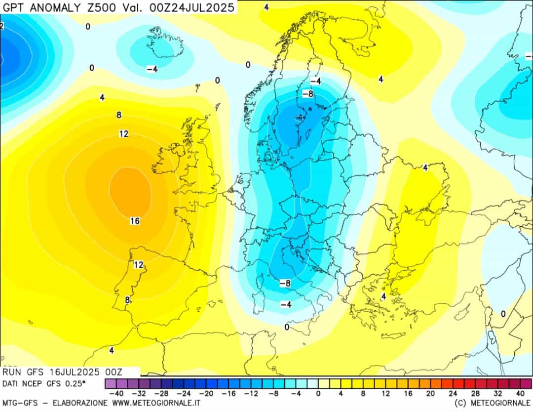 Anomalie geopotenziali 500 hpa 24 luglio