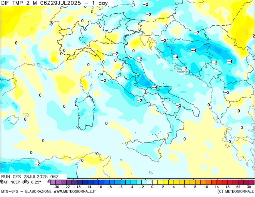 Freddo anomalo Italia fine luglio 