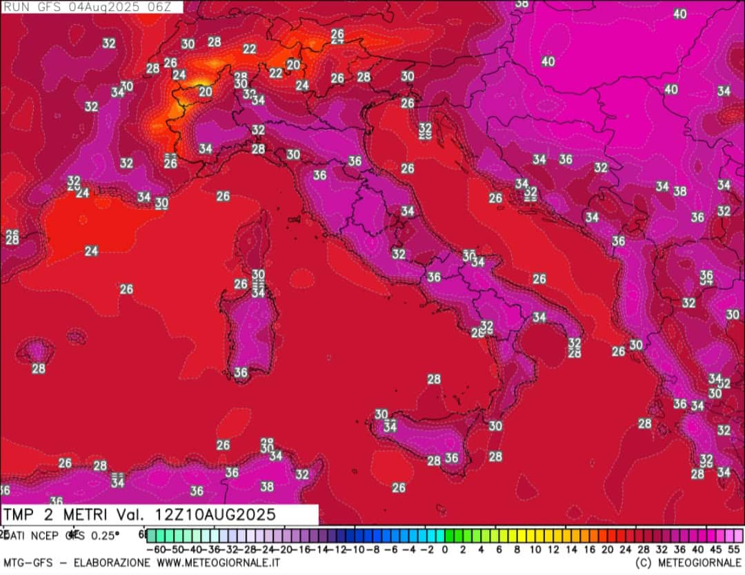 Temperature massime previste 10 agosto 