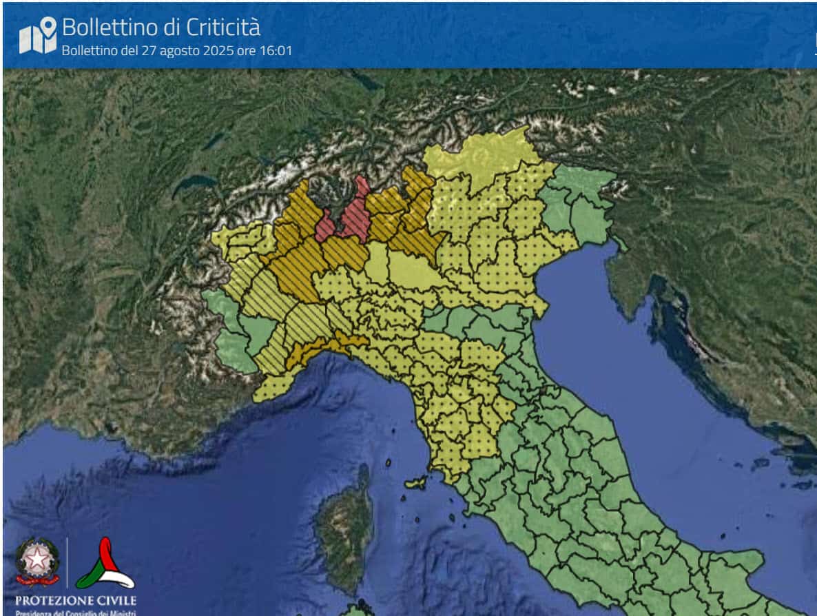 Allerta Meteo in Italia della Protezione Civile: Rossa in Lombardia