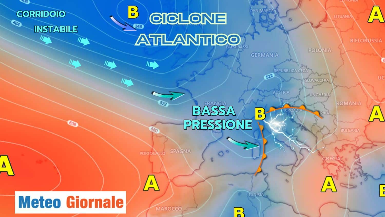 Forti e diffusi temporali per mercoledì 10: mappa con le aree più colpite