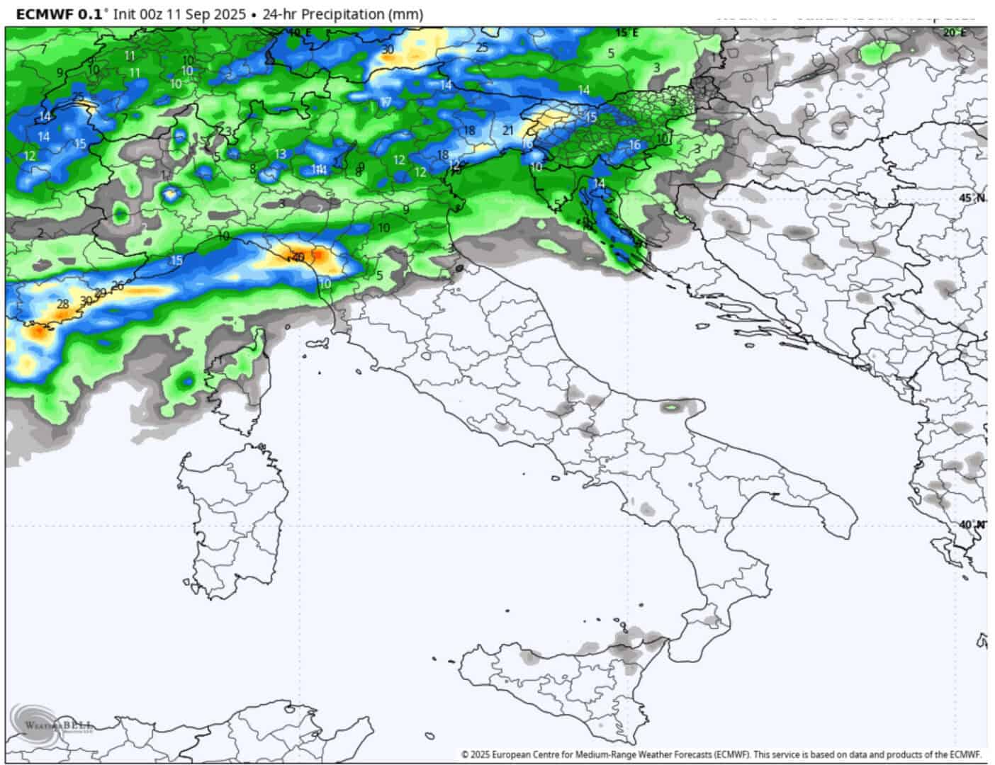 piogge previste sabato 13 settembre 11
