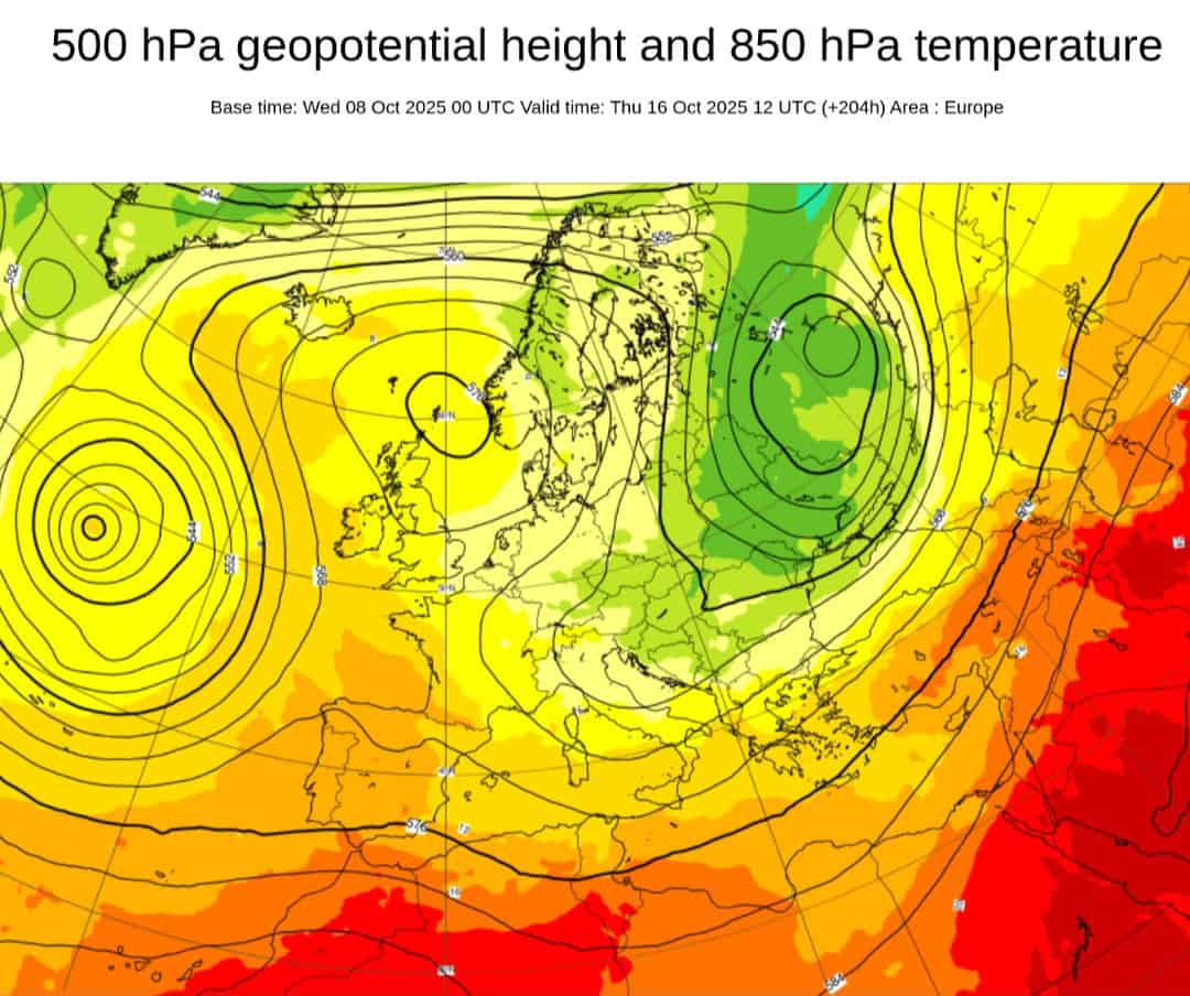 Geopotenziali 500 hPa 16 ottobre 