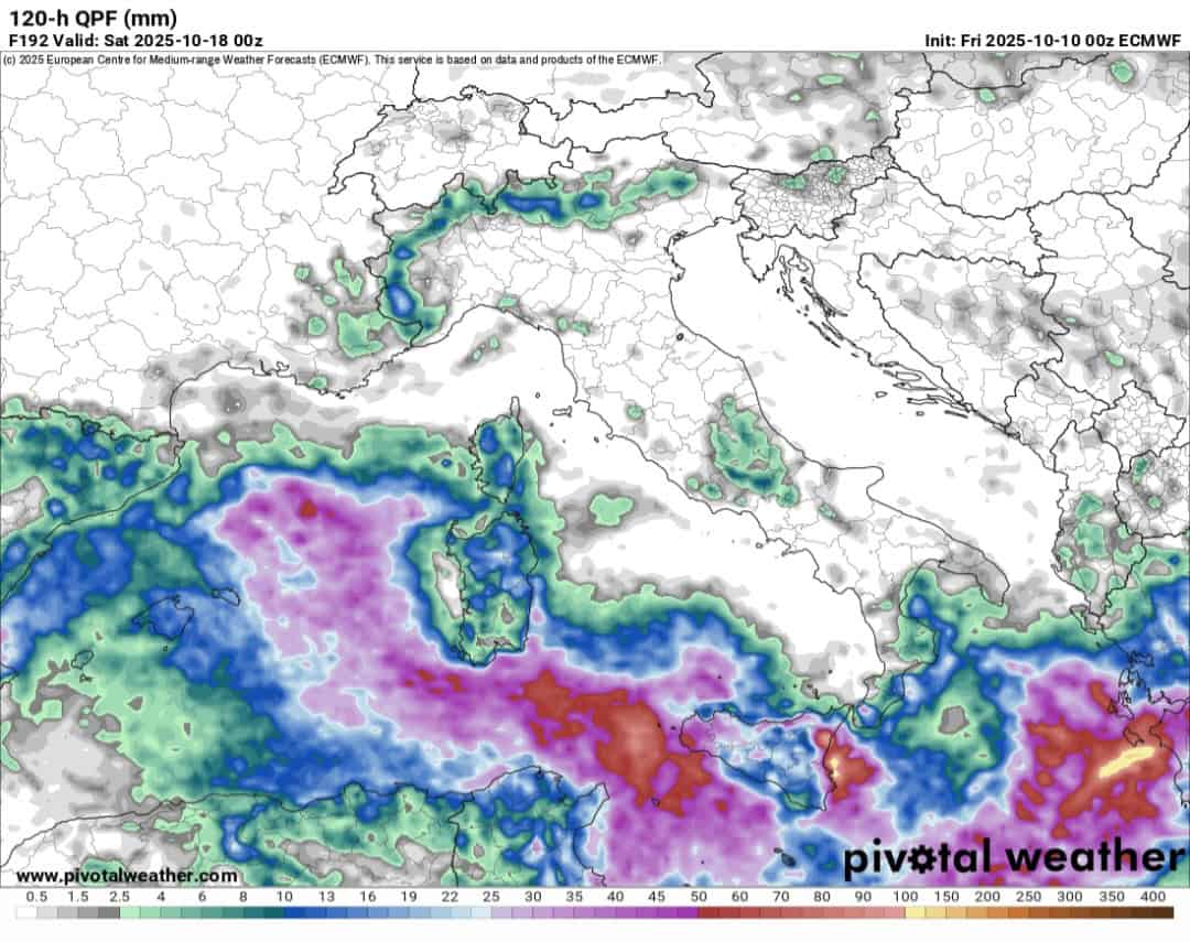 Precipitazioni Isole Maggiori metà ottobre 