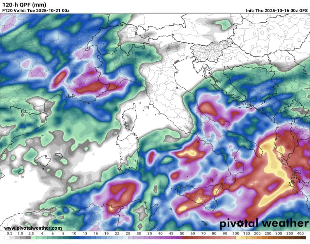 Precipitazioni Sud Italia weekend 