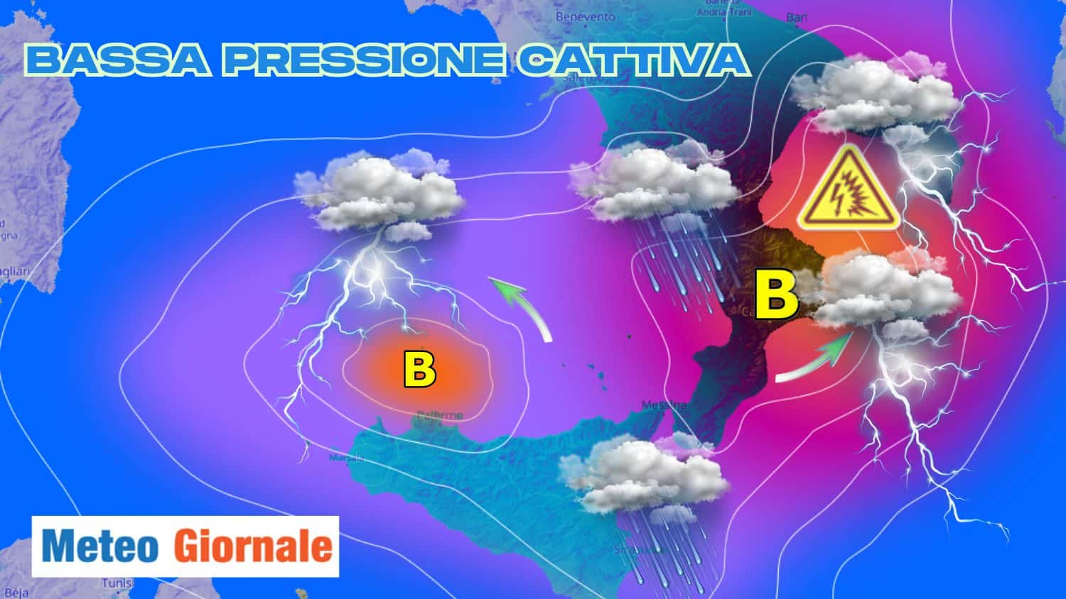 Prossime 36 ore: ecco le aree con maltempo e quelle a rischio fenomeni forti. Mappa