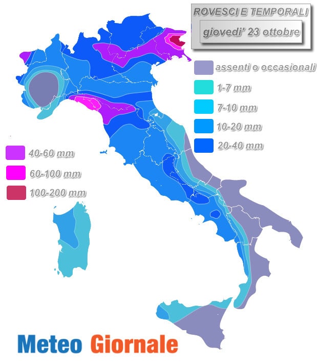 piogge giovedi 23