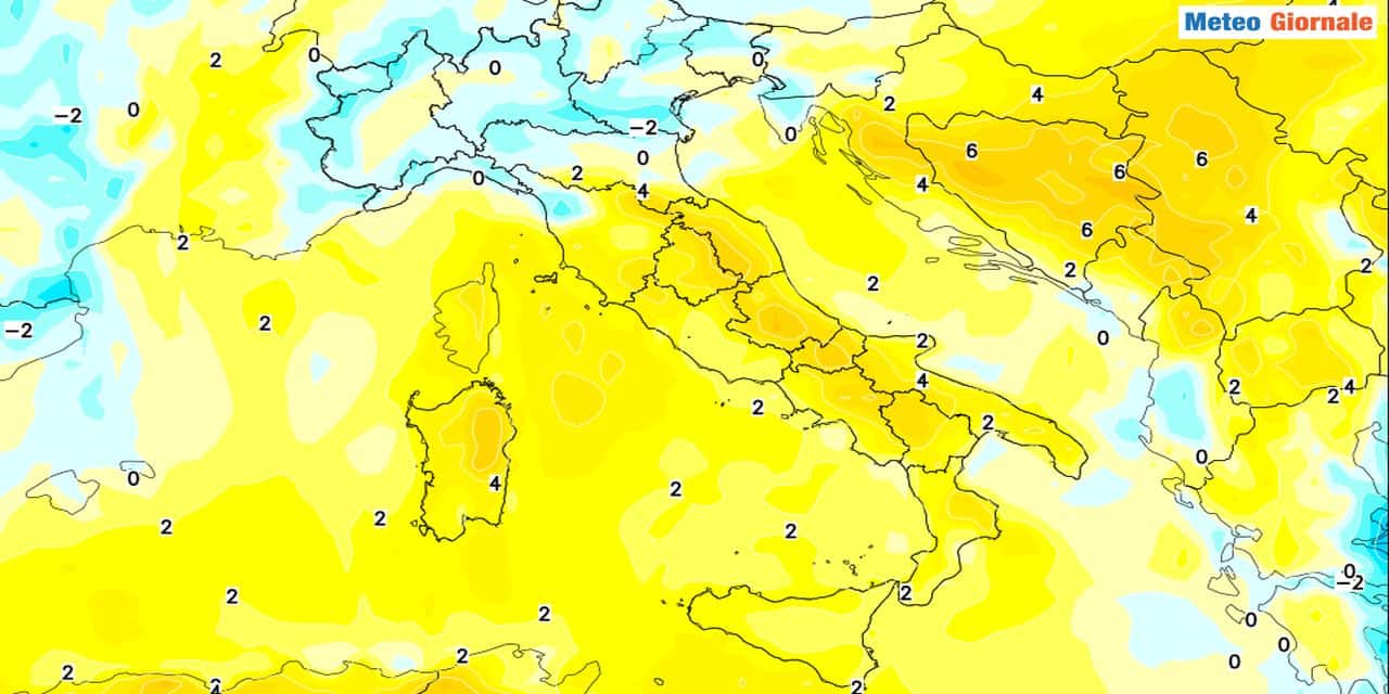 Il previsto aumento delle temperature nei valori diurni ad inizio dicembre