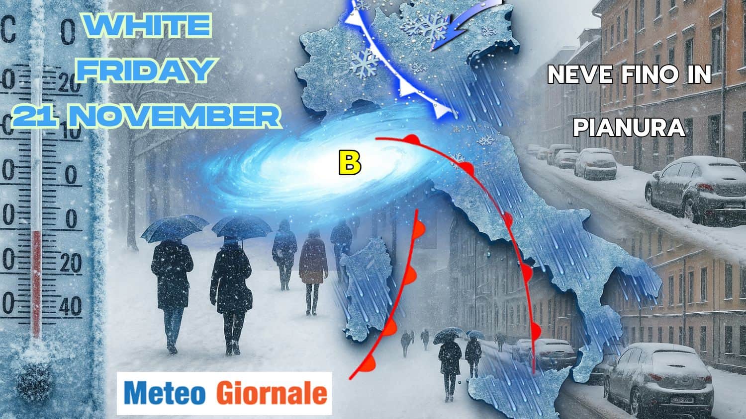 Un “white friday” in vista. Ecco dove nevicherà, venerdì 21, anche in pianura. Mappa esclusiva