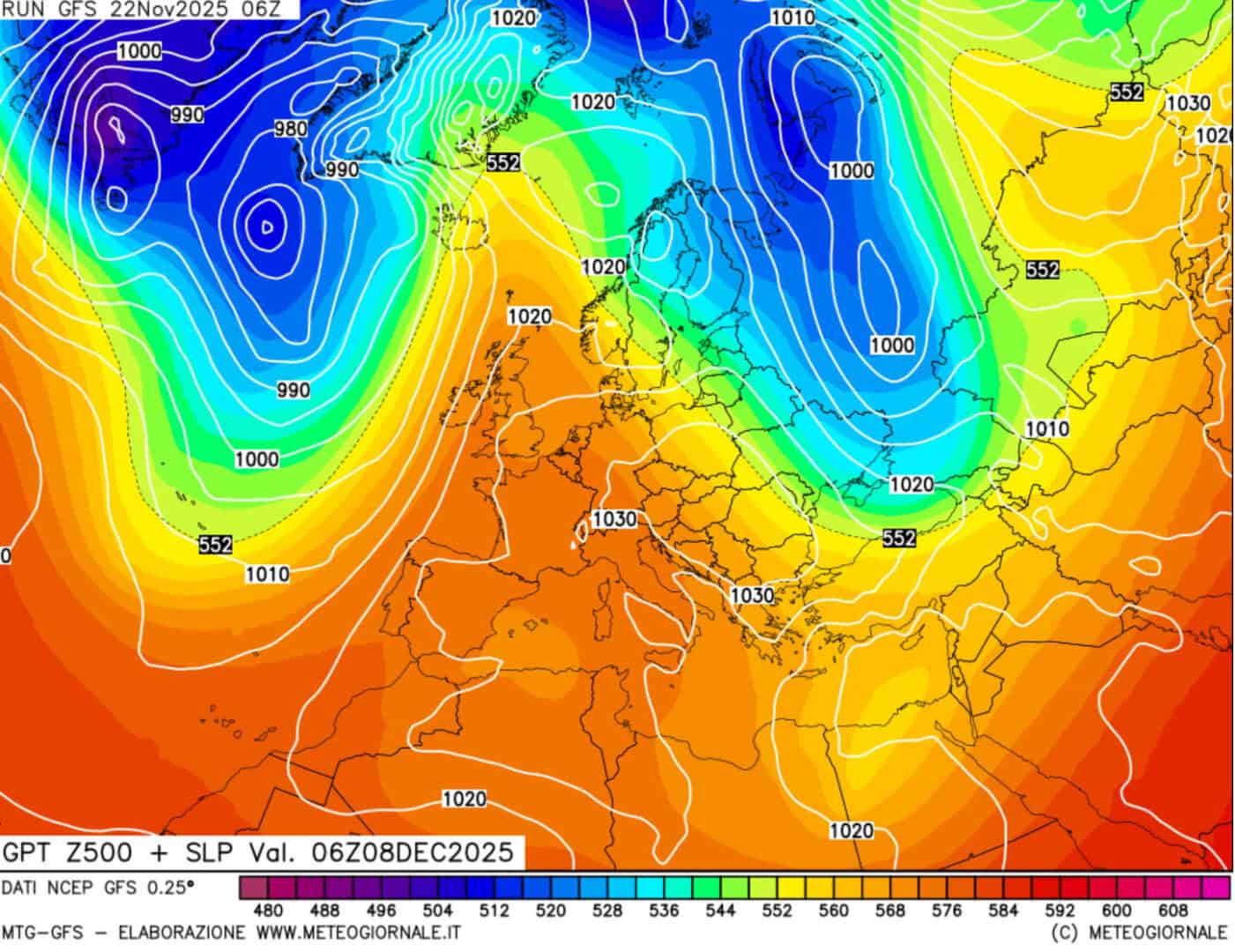 gfs meteogiornale suolo e 500 hpa 360 2
