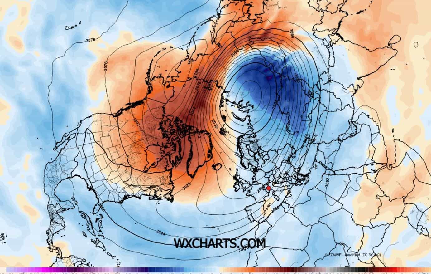 Riscaldamento in quota sull’Artico del Canada, è ancora Stratwarming. Freddo? Neve?