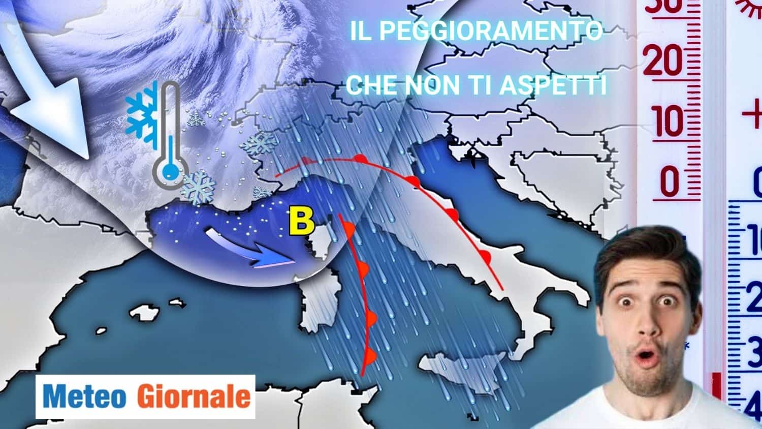 Martedì 16: maltempo con pioggia e neve fino a bassa quota. Ecco dove con mappa