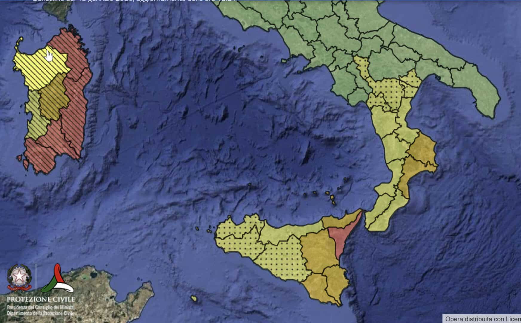 Allerta meteo rossa in Sardegna e Sicilia. Arancione e gialla ampie aree