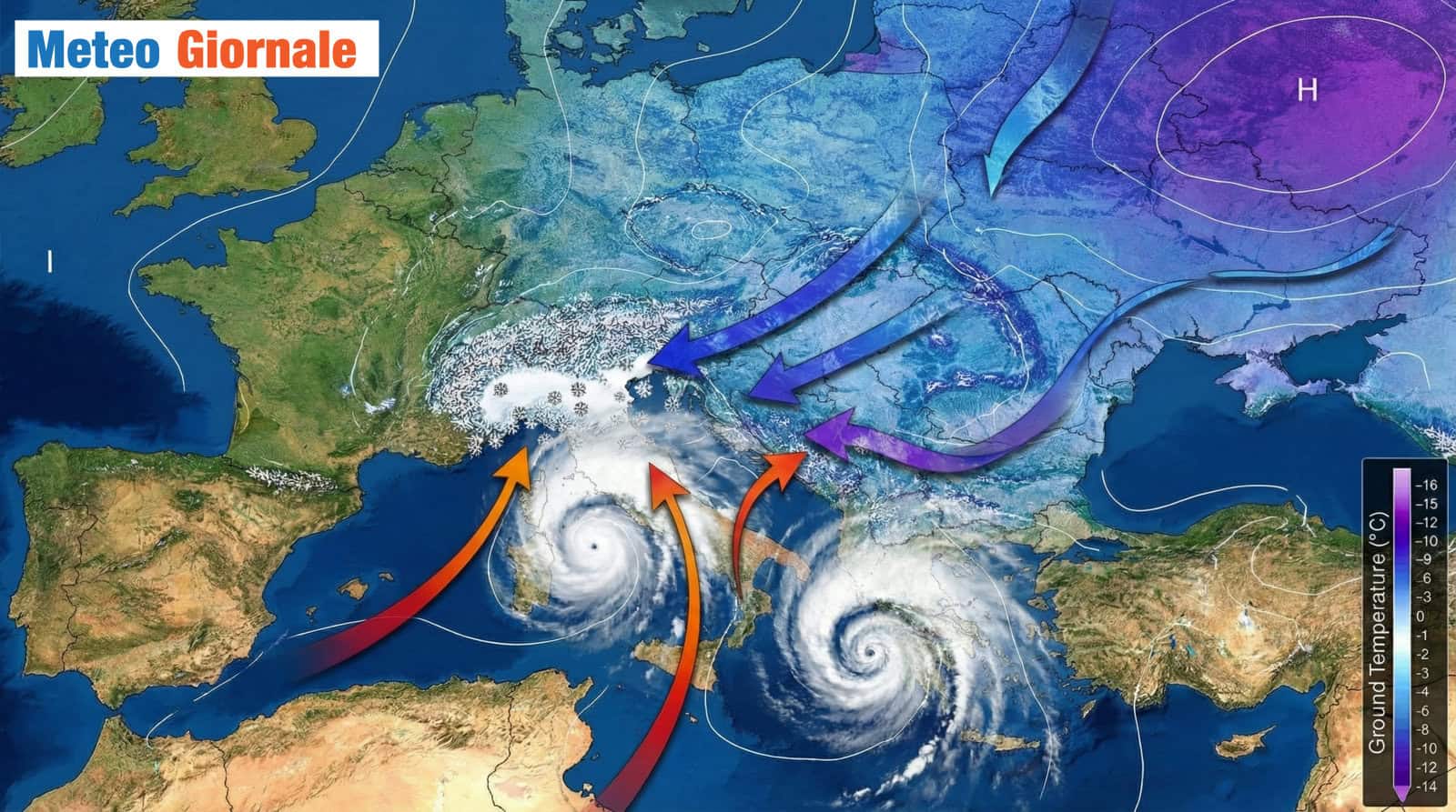 Neve in Val Padana tra una settimana con freddo siderale. Cicloni mediterranei