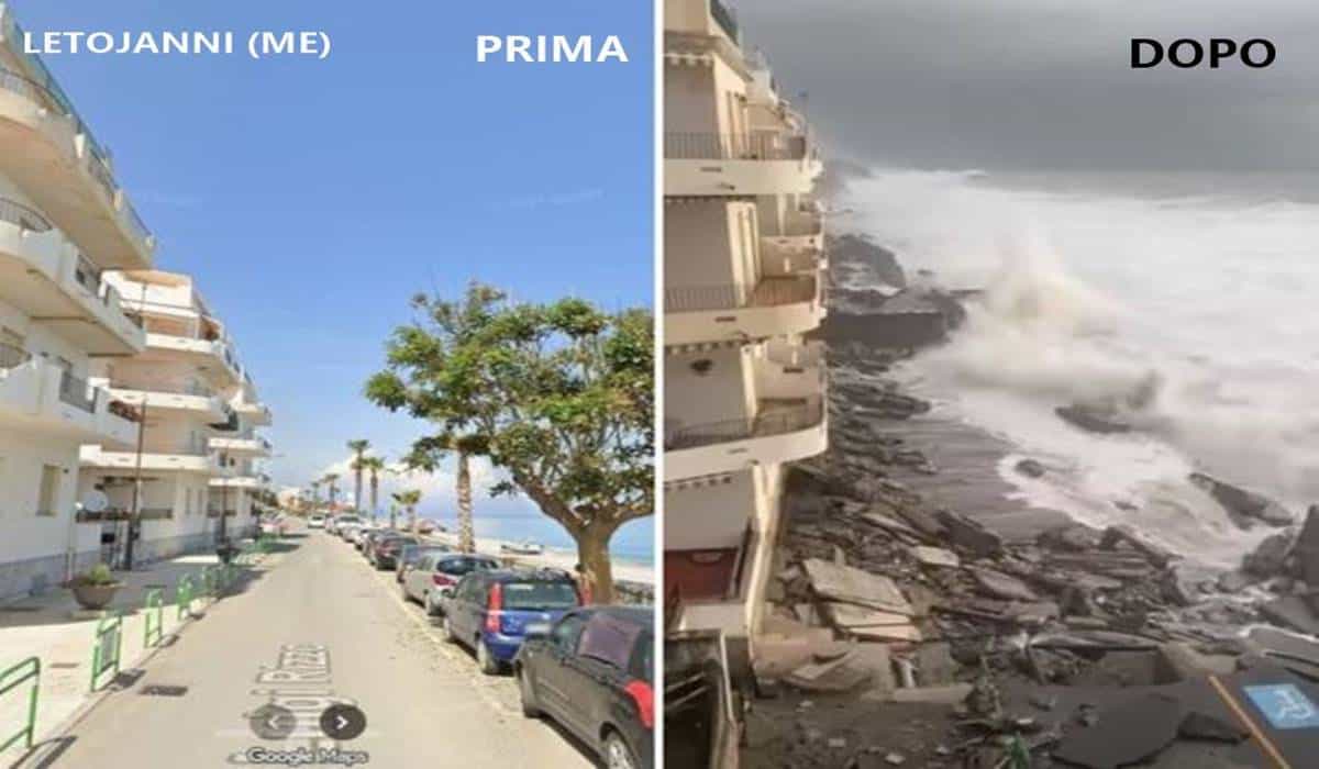 Ciclone distruttivo in Sicilia, il mare devasta Letojanni (confronto prima e dopo)