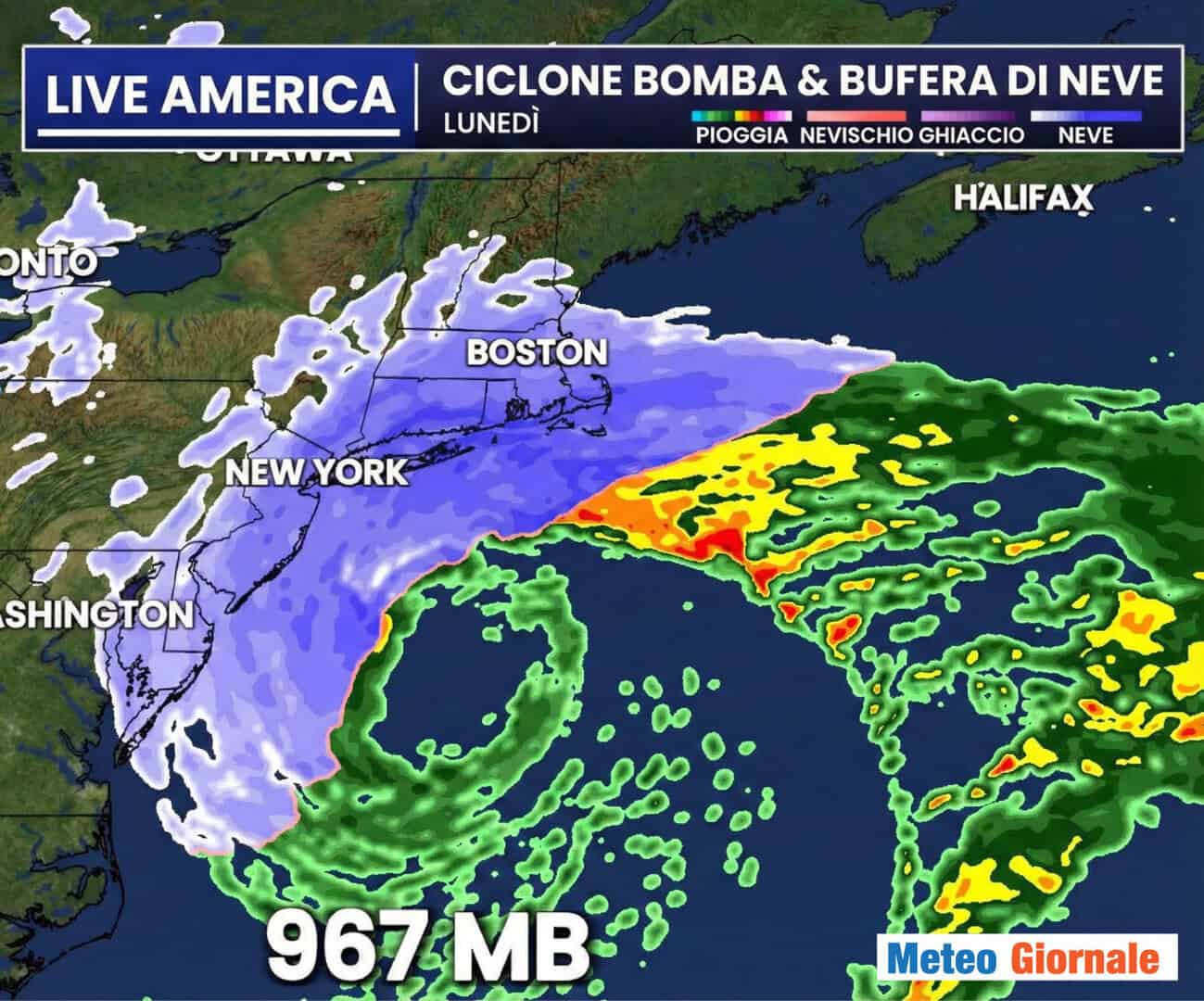 Blizzard storico sul Nordest USA: ciclone bomba tra New York e Boston, fino a 60 cm di neve e venti a 110 km/h