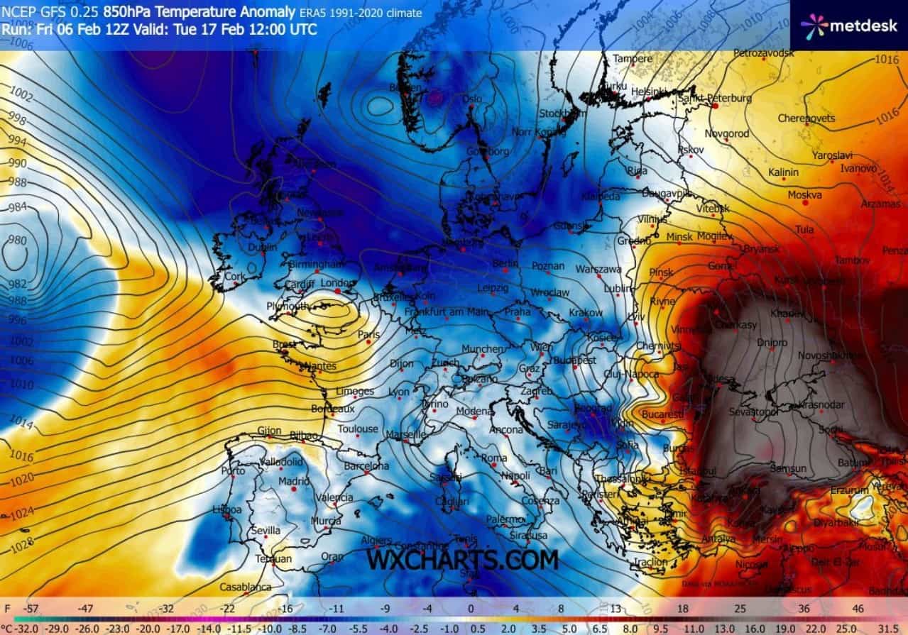 storm track risale febbraio 2026 850