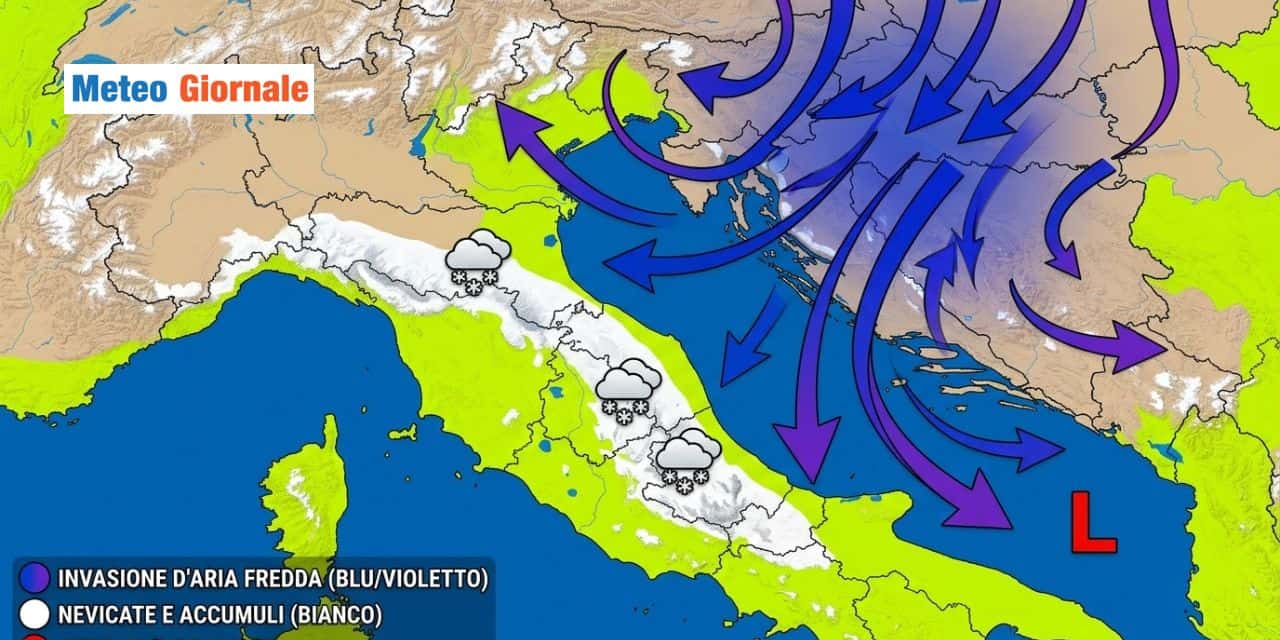 Meteo prossime ore: NEVE a quote bassissime in 5 Regioni