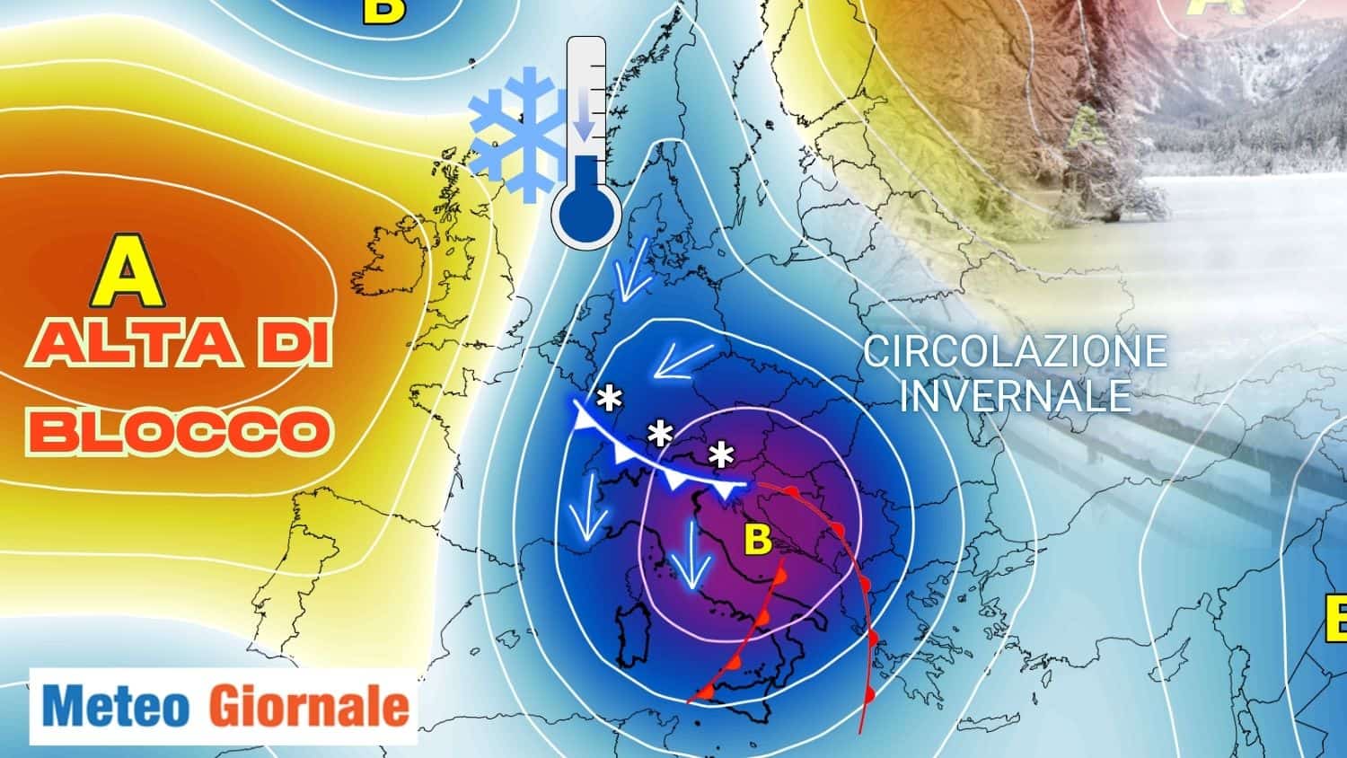 Conferme per richio maltempo e freddo nella settimana pasquale. Mappe con ipotesi piogge e neve