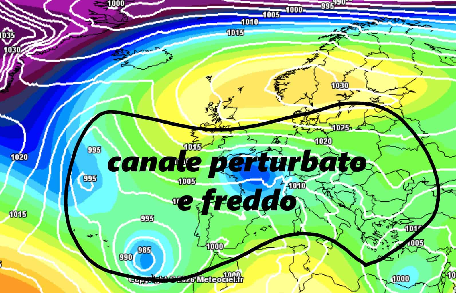 Altro esempio di periodo freddo e instabile tra fine marzo e inizio aprile. Pure in questo caso, non va preso come certezza, ma come probabilità concreta.